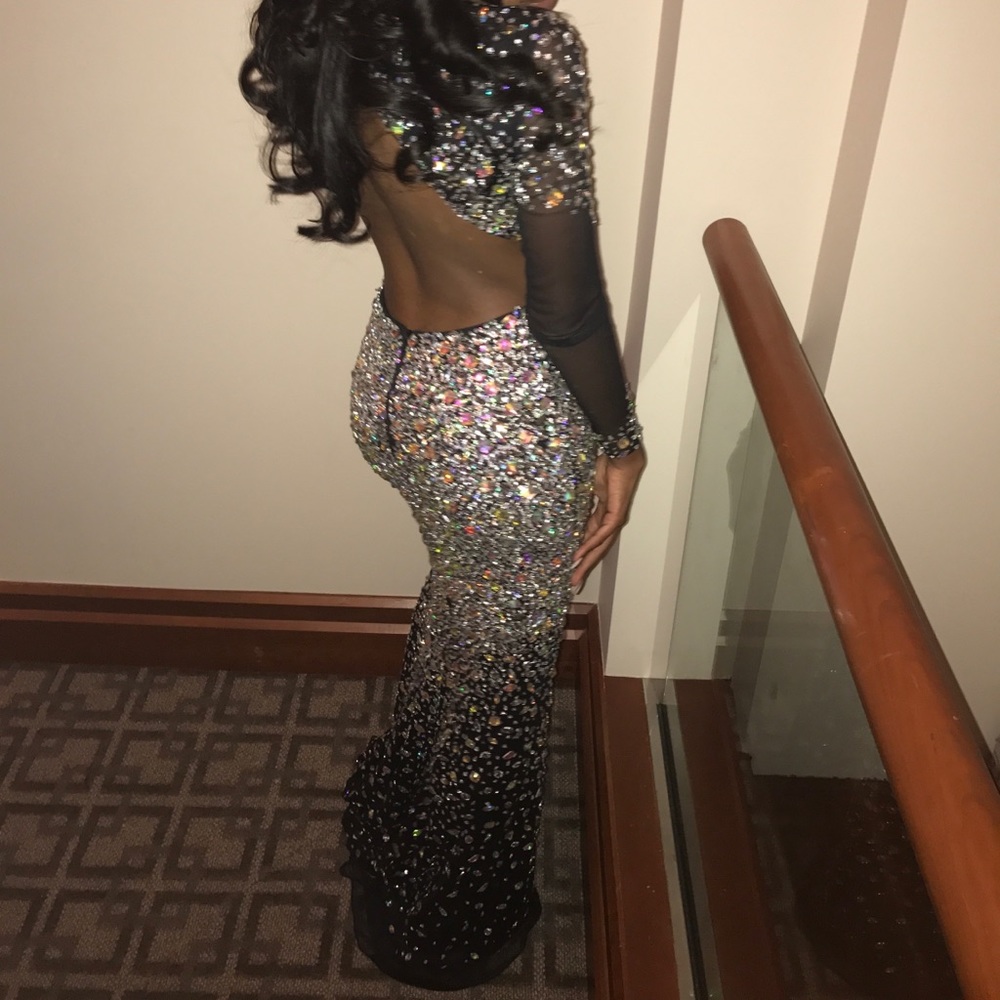 Black evening gown/prom/pageant dress w/crystals